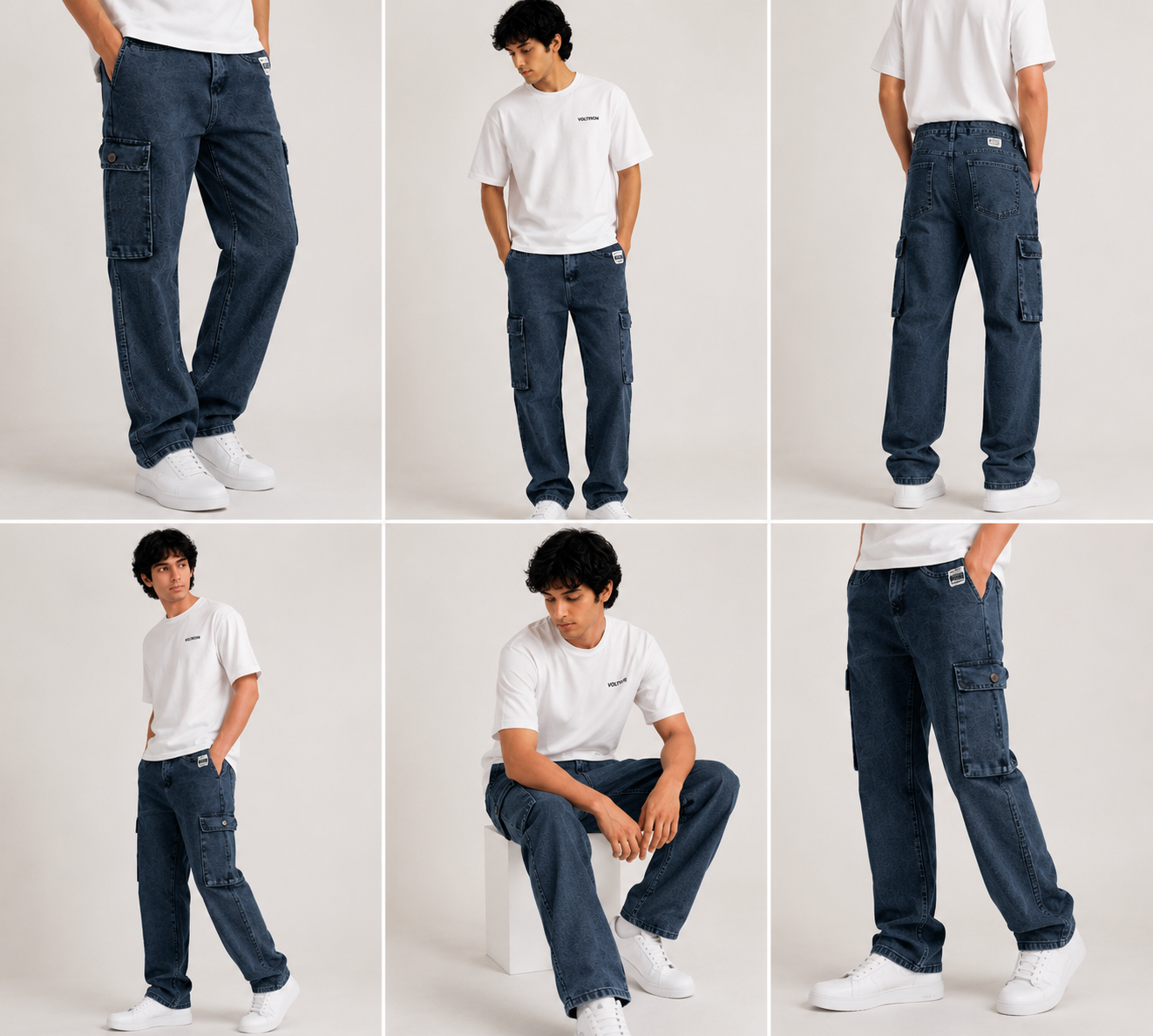Men's Premium Blue Cargo Jeans | Straight Fit Utility Denim