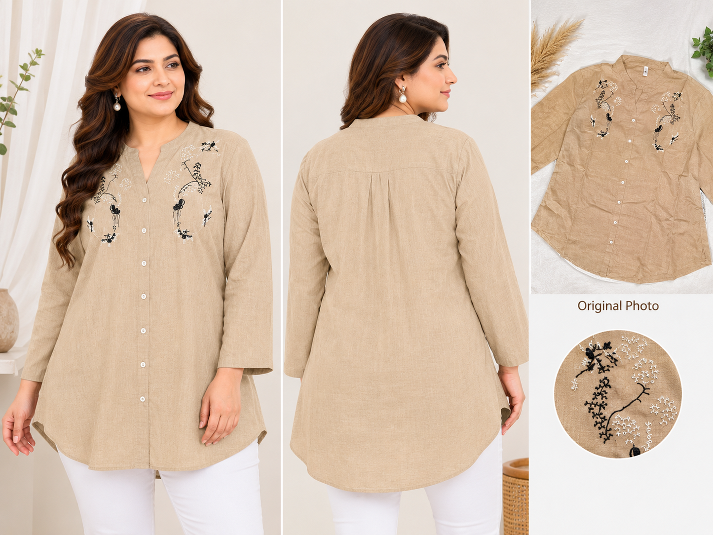 Khaki Embroidered Plus Size Top