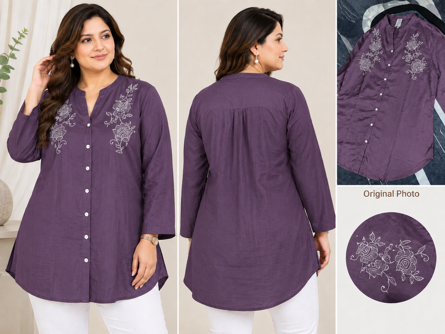 Purple Rose Embroidered Plus Size Top