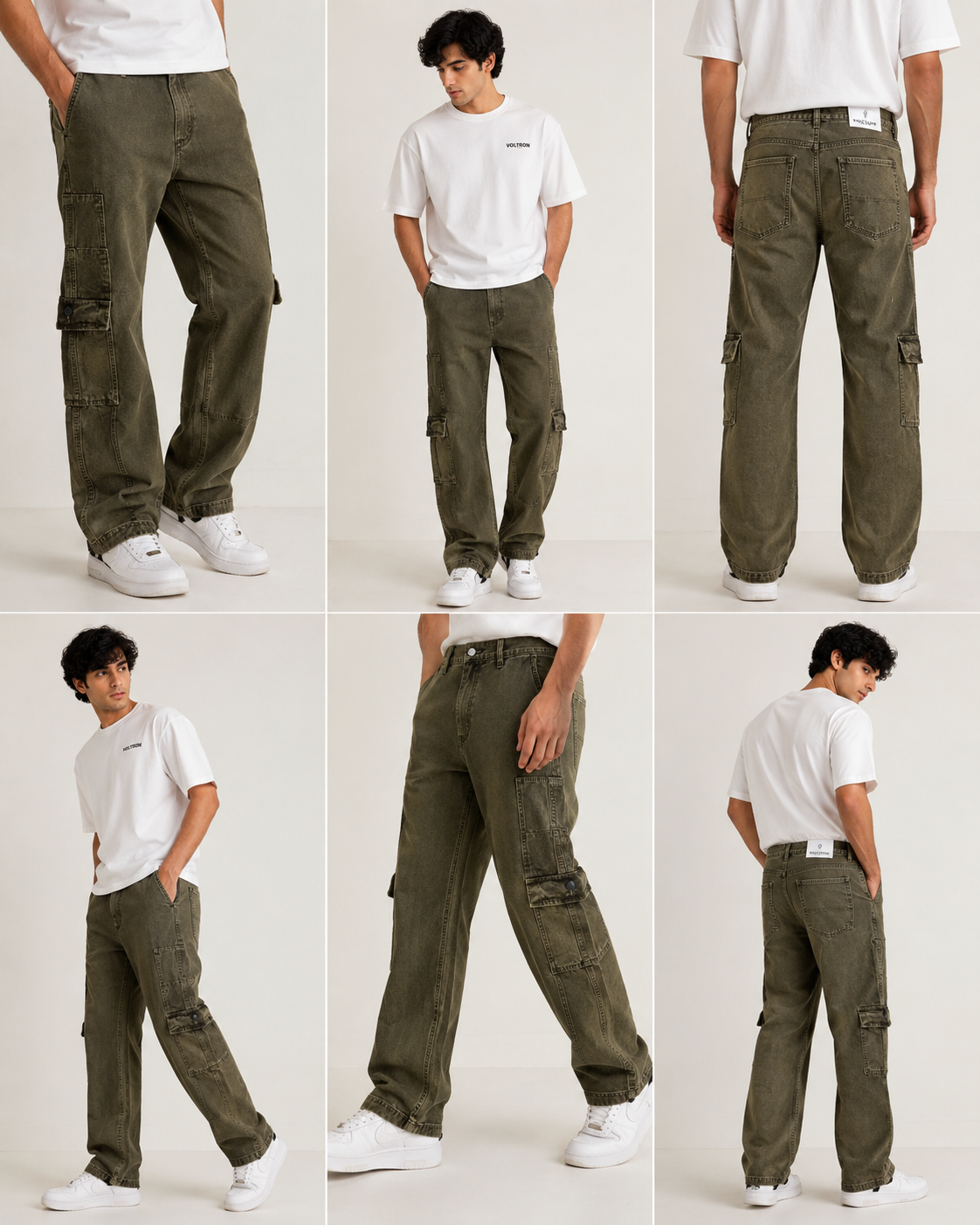 Men's Premium Olive Cargo Jeans | Straight Fit Utility Denim