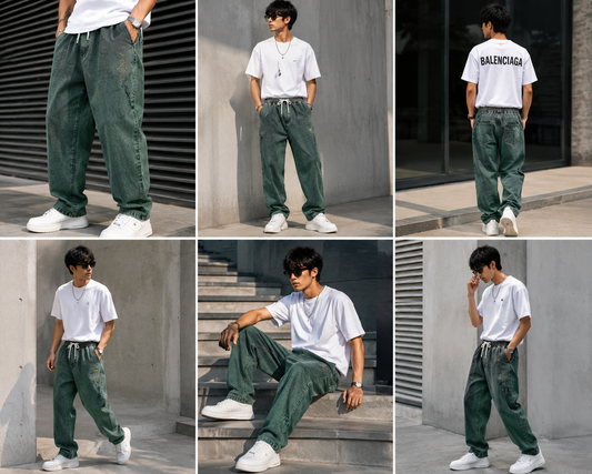 Men's Premium Forest Green Joggers | Relaxed Fit Drawstring Jeans