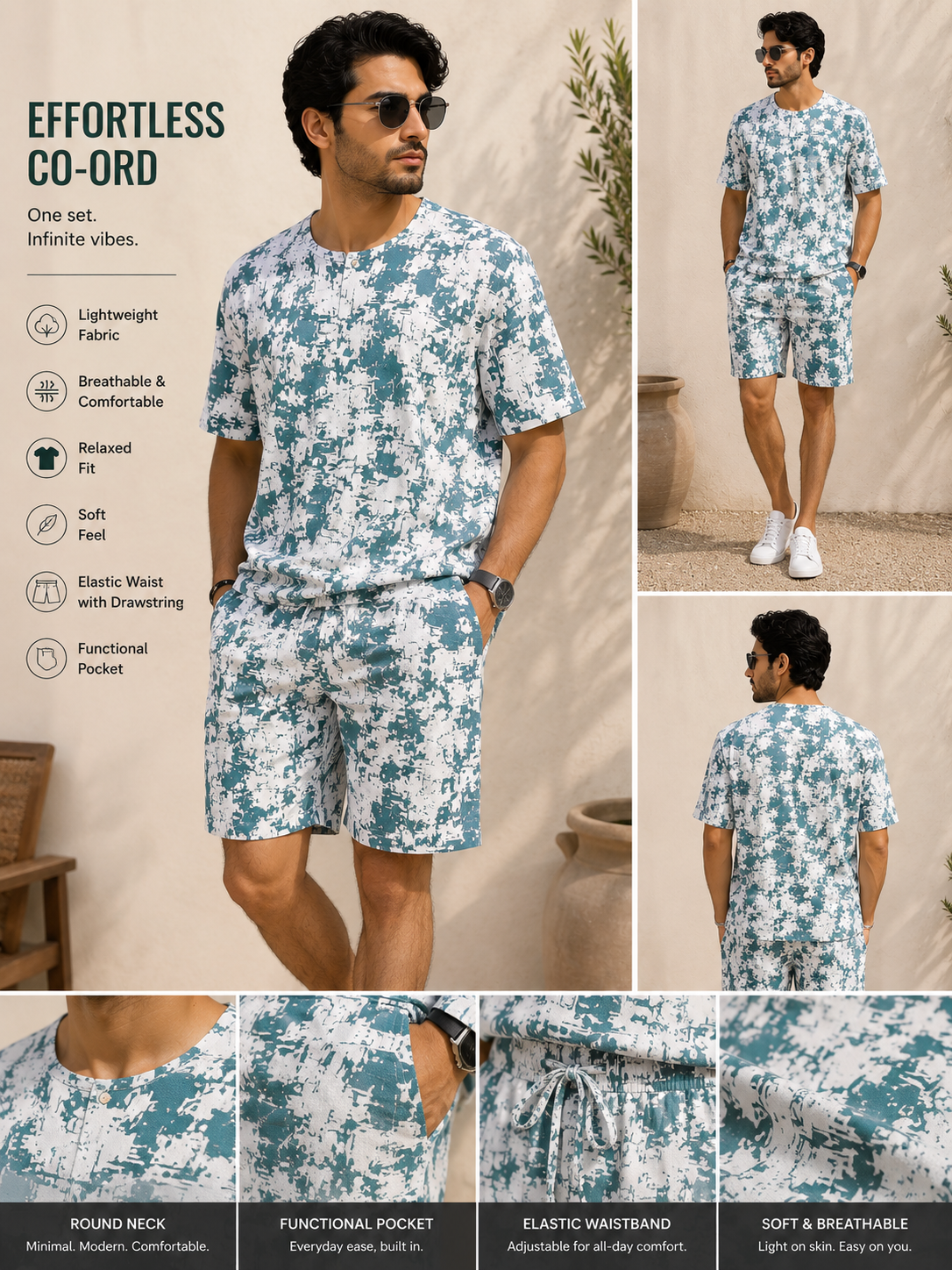 Printed Co-Ord Set for Men | Premium T-Shirt & Shorts Set