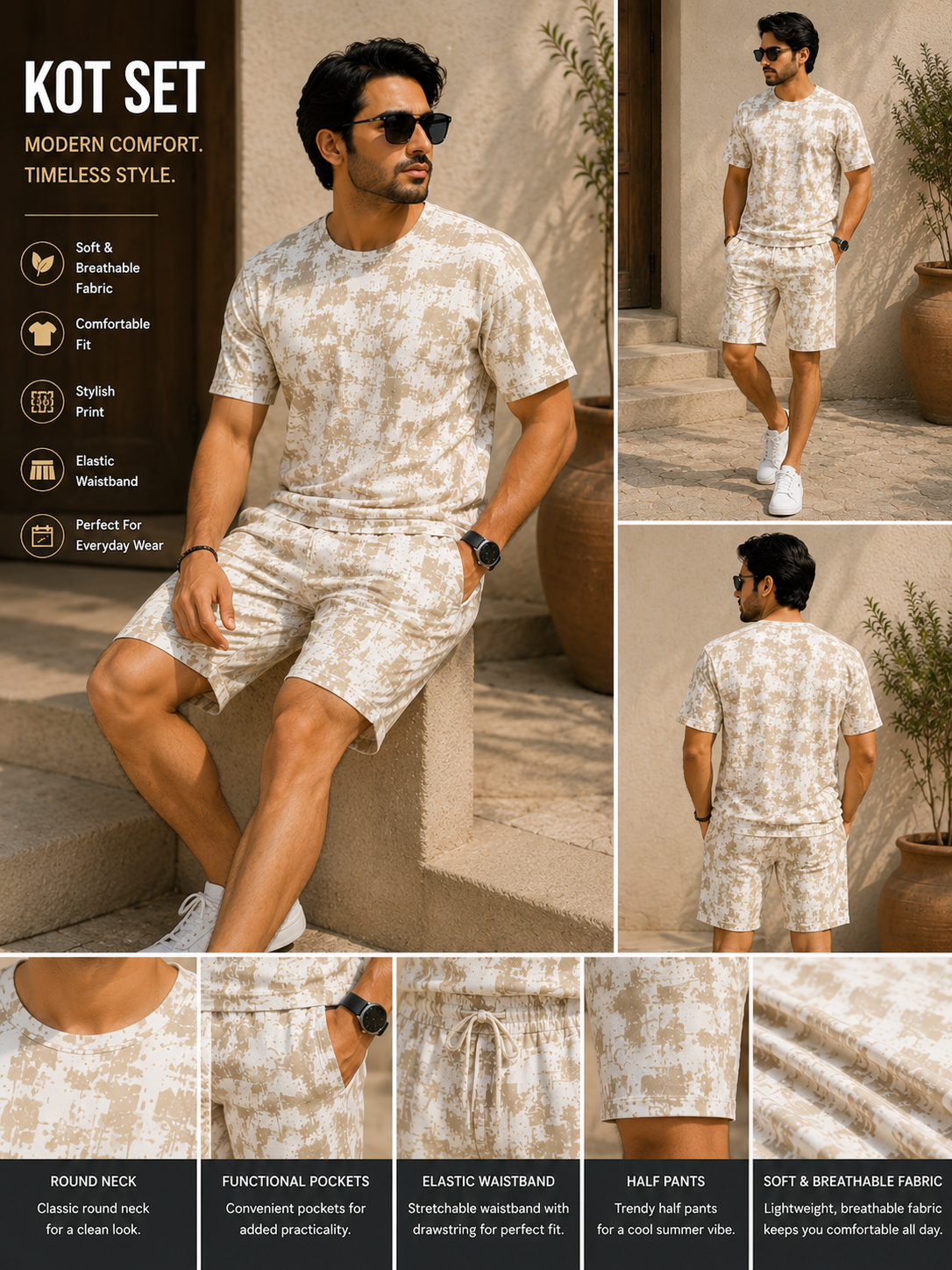 Printed Co-Ord Set for Men | Premium T-Shirt & Shorts Set