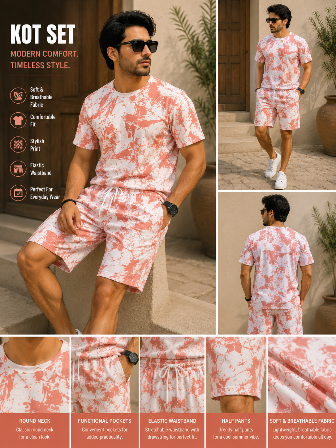 Printed Co-Ord Set for Men | Premium T-Shirt & Shorts Set