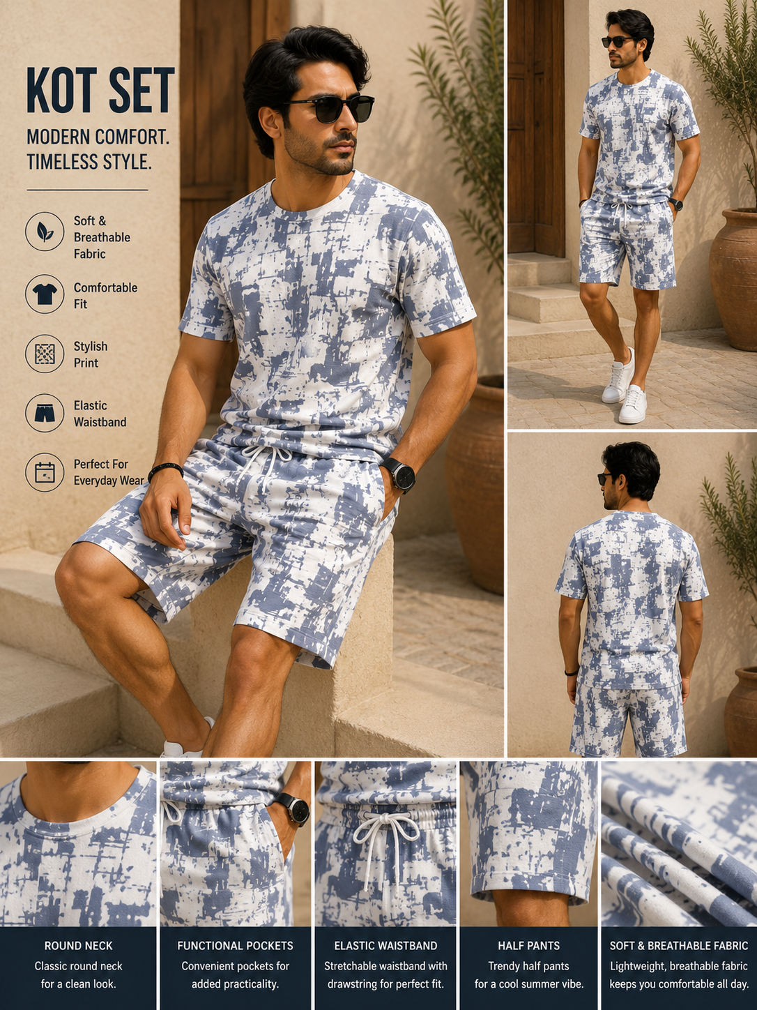 Printed Co-Ord Set for Men | Premium T-Shirt & Shorts Set