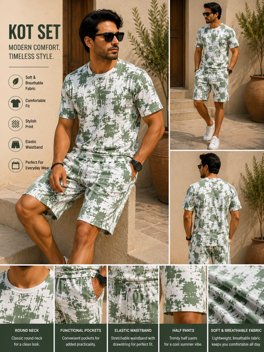 Printed Co-Ord Set for Men | Premium T-Shirt & Shorts Set