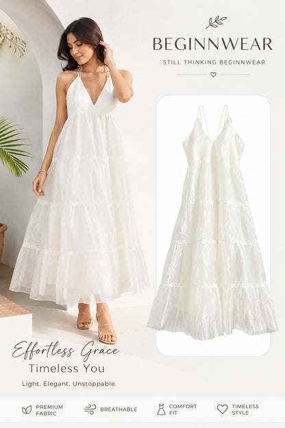 Ivory Tiered Organza Maxi Dress