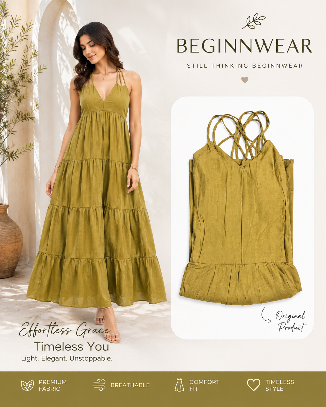 Olive Green Tiered Maxi Dress