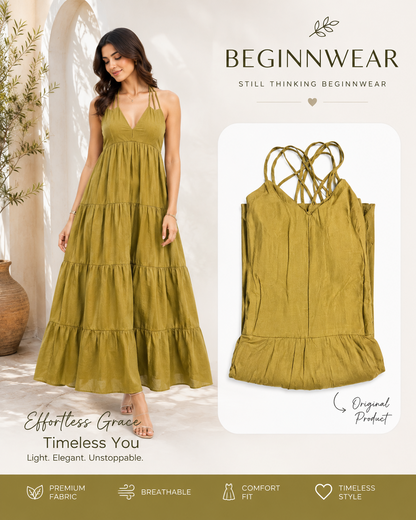 Olive Green Tiered Maxi Dress