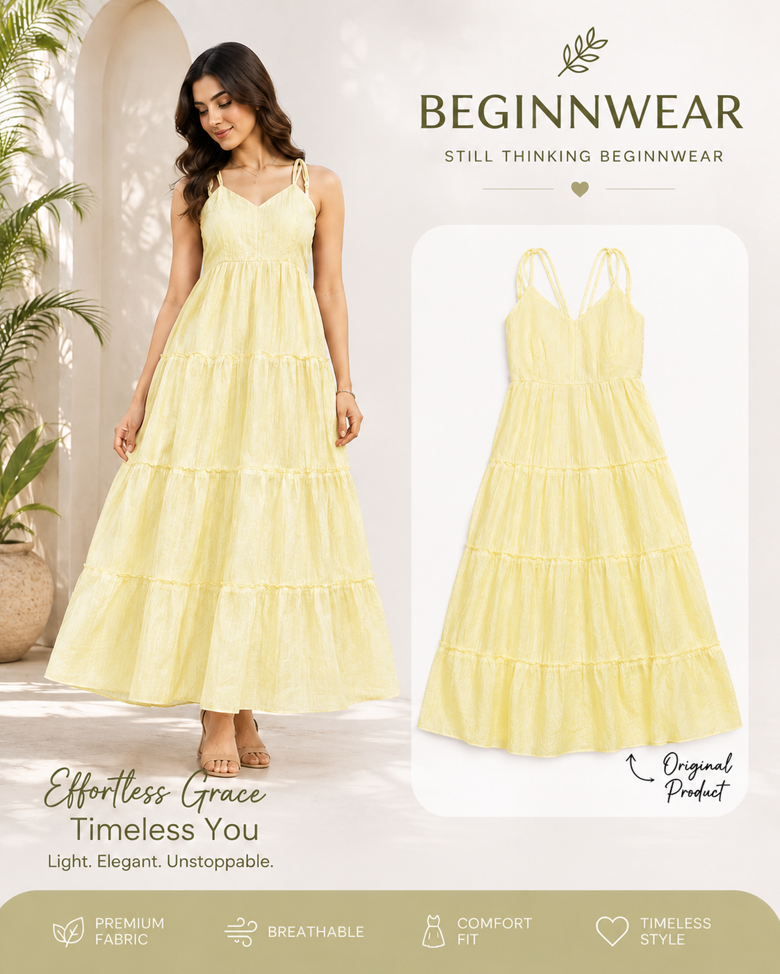 Pastel Yellow Tiered Maxi Dress