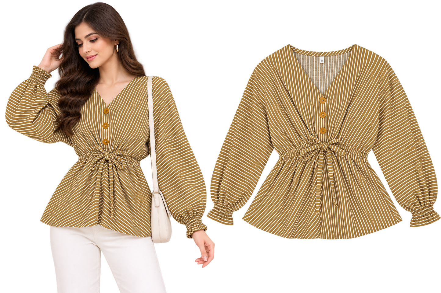 Mustard Yellow Striped Tie-Waist Top