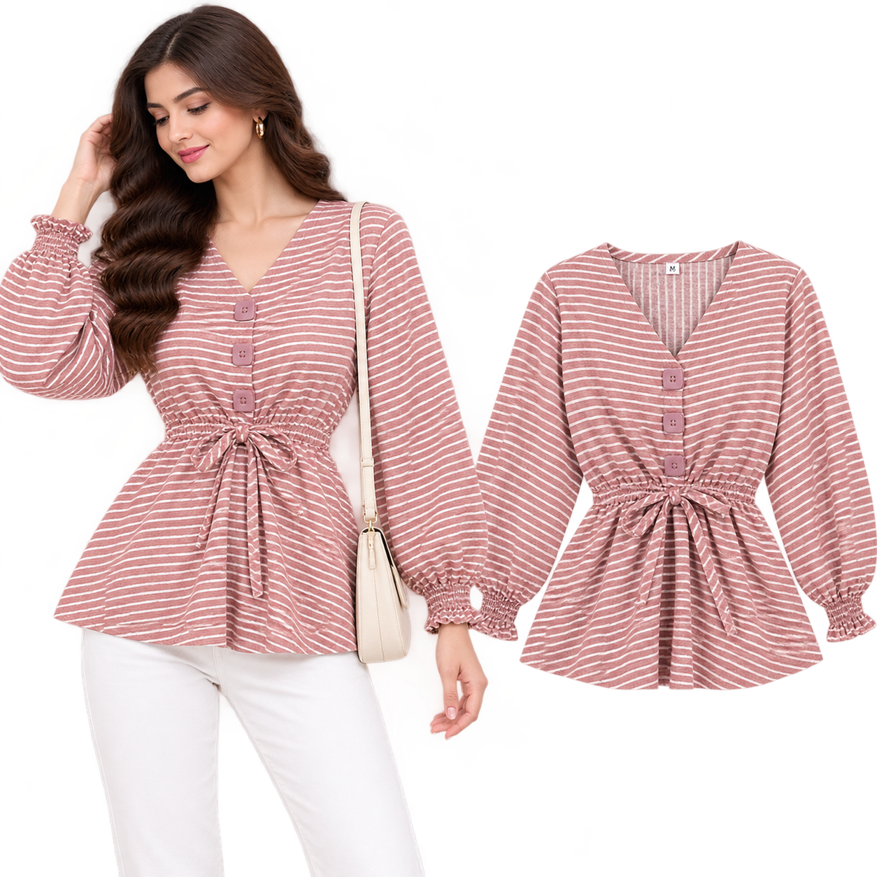 Pink Striped Tie-Waist Top
