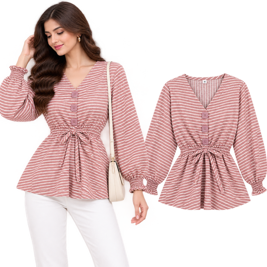 Pink Striped Tie-Waist Top