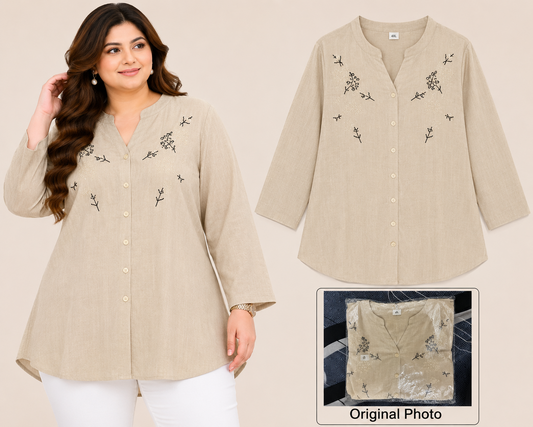 Beige Dandelion Embroidered Plus Size Top