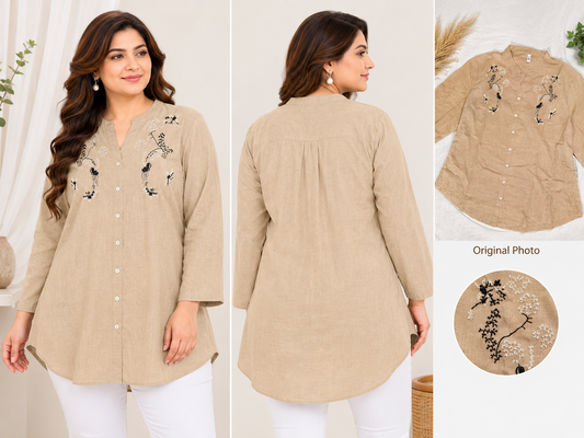 Khaki Embroidered Plus Size Top