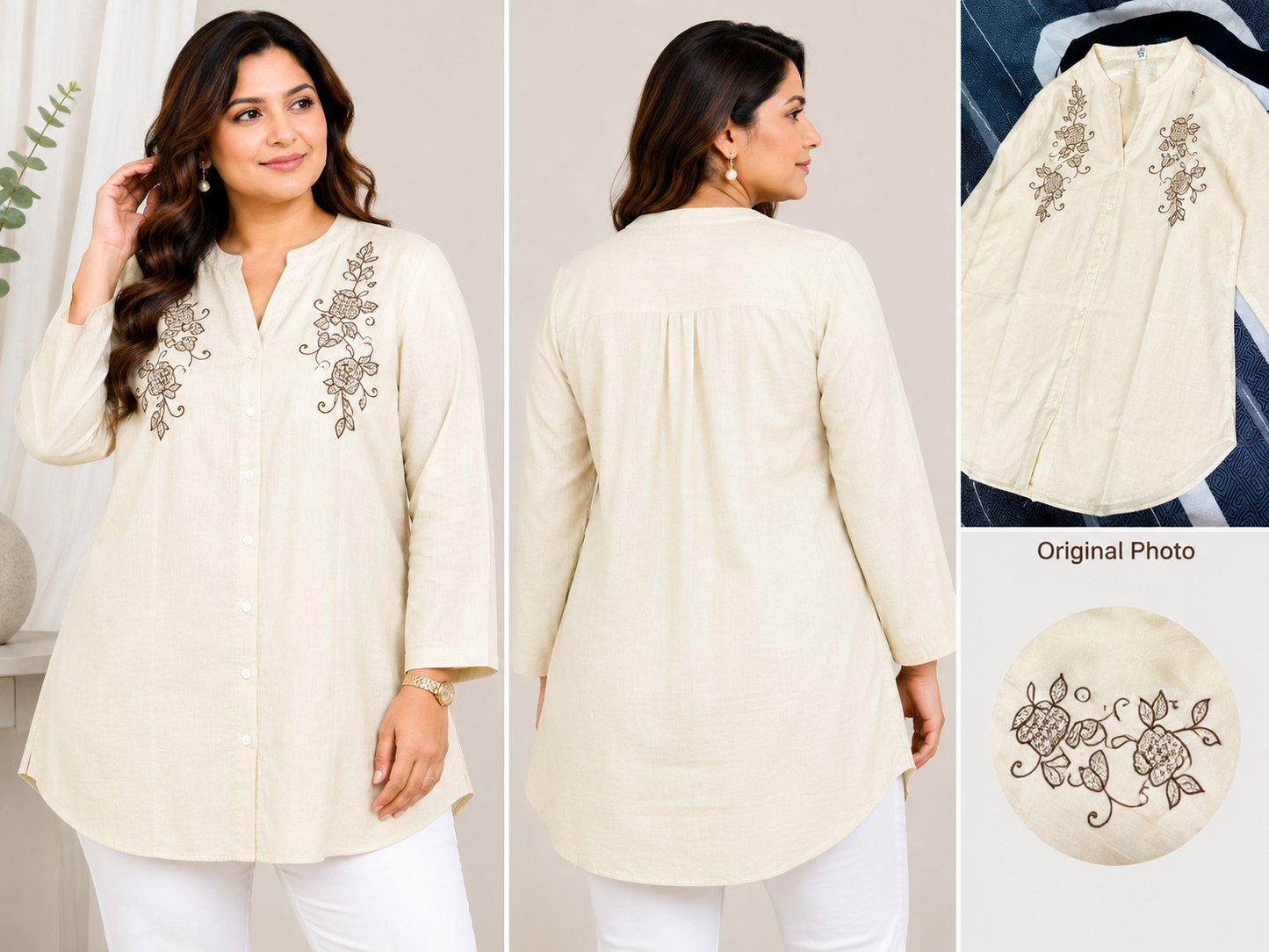 Cream Rose Embroidered Plus Size Top