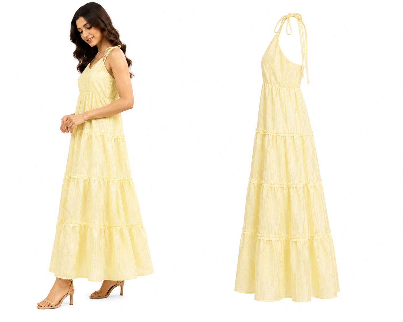 Pastel Yellow Tiered Maxi Dress
