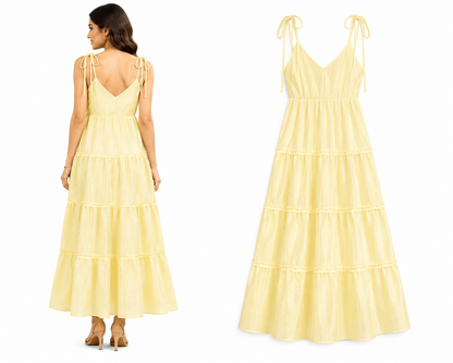 Pastel Yellow Tiered Maxi Dress