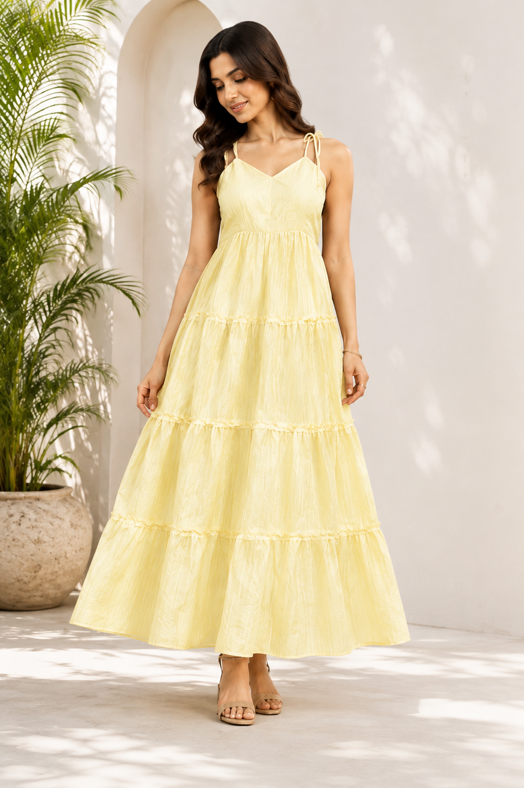 Pastel Yellow Tiered Maxi Dress