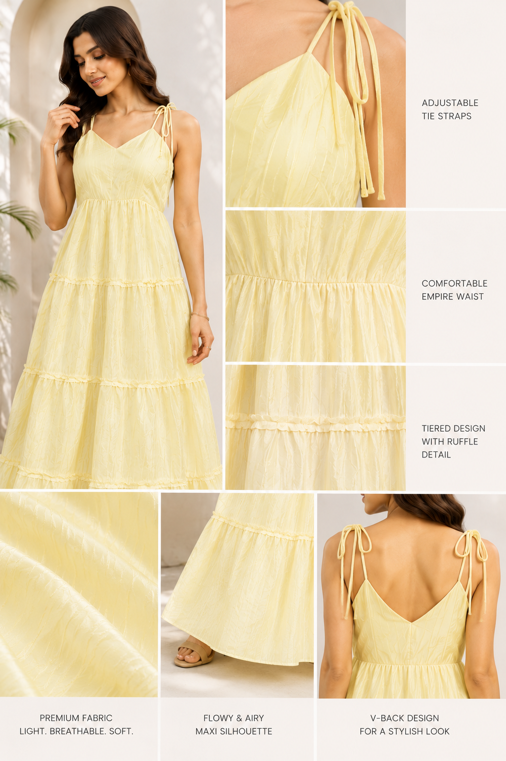 Pastel Yellow Tiered Maxi Dress