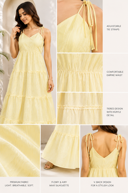 Pastel Yellow Tiered Maxi Dress