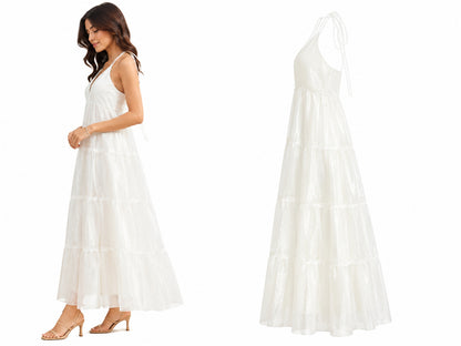 Ivory Tiered Organza Maxi Dress
