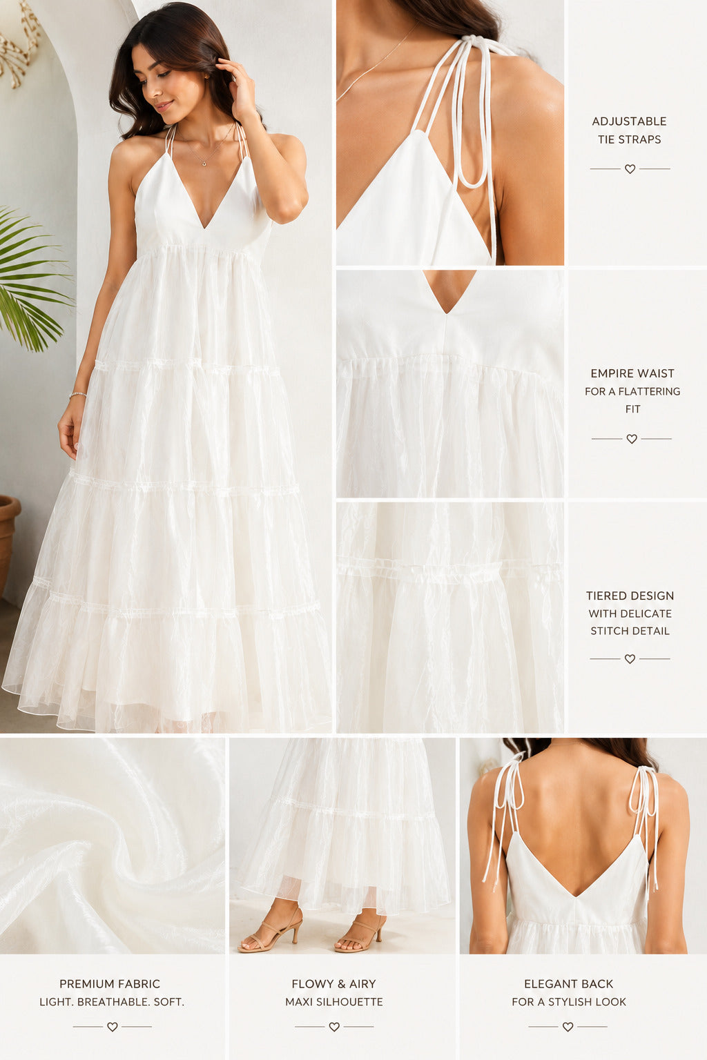 Ivory Tiered Organza Maxi Dress