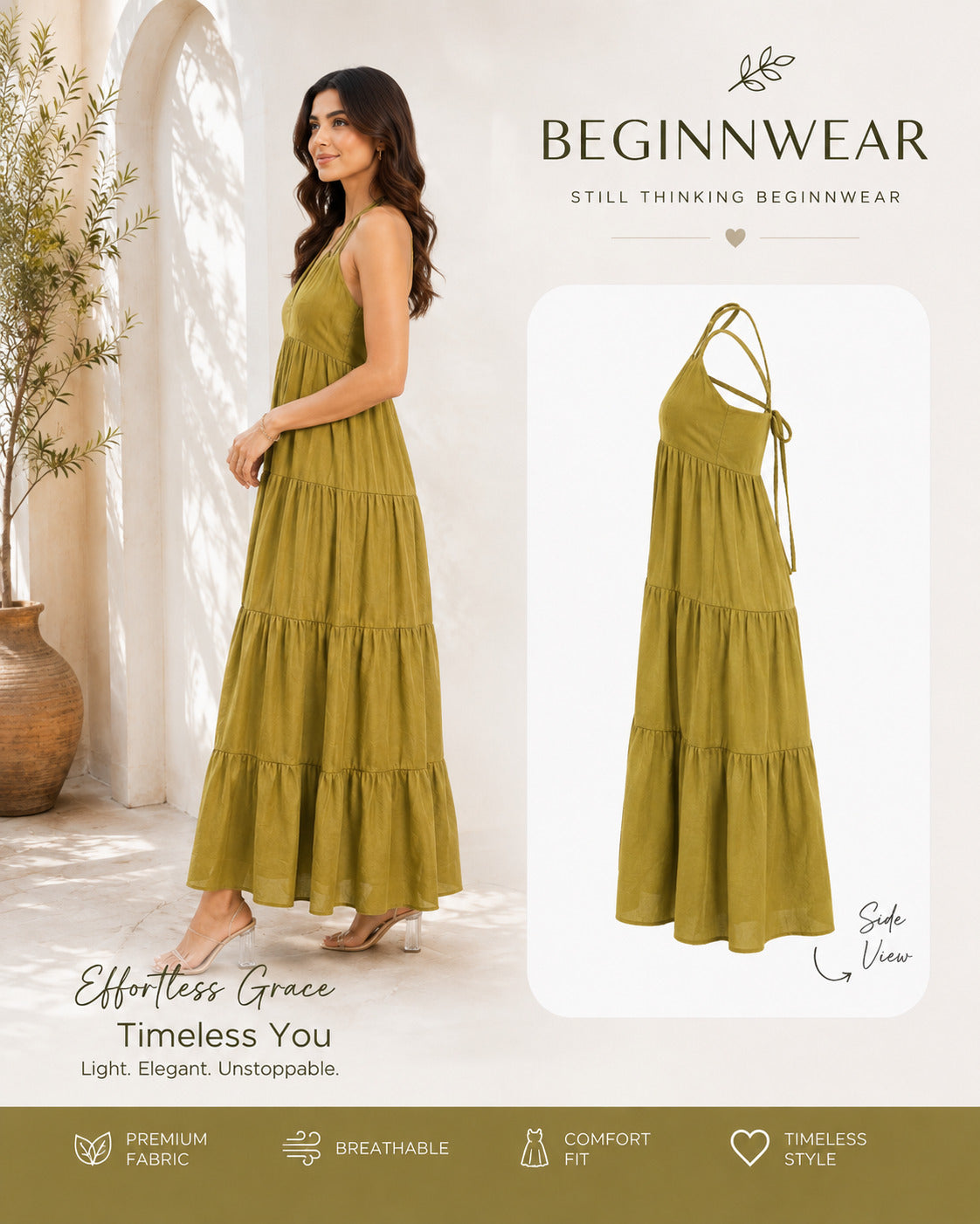 Olive Green Tiered Maxi Dress