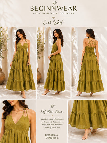 Olive Green Tiered Maxi Dress