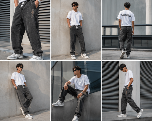 Men's Washed Charcoal Joggers | Premium Relaxed Fit Jeans